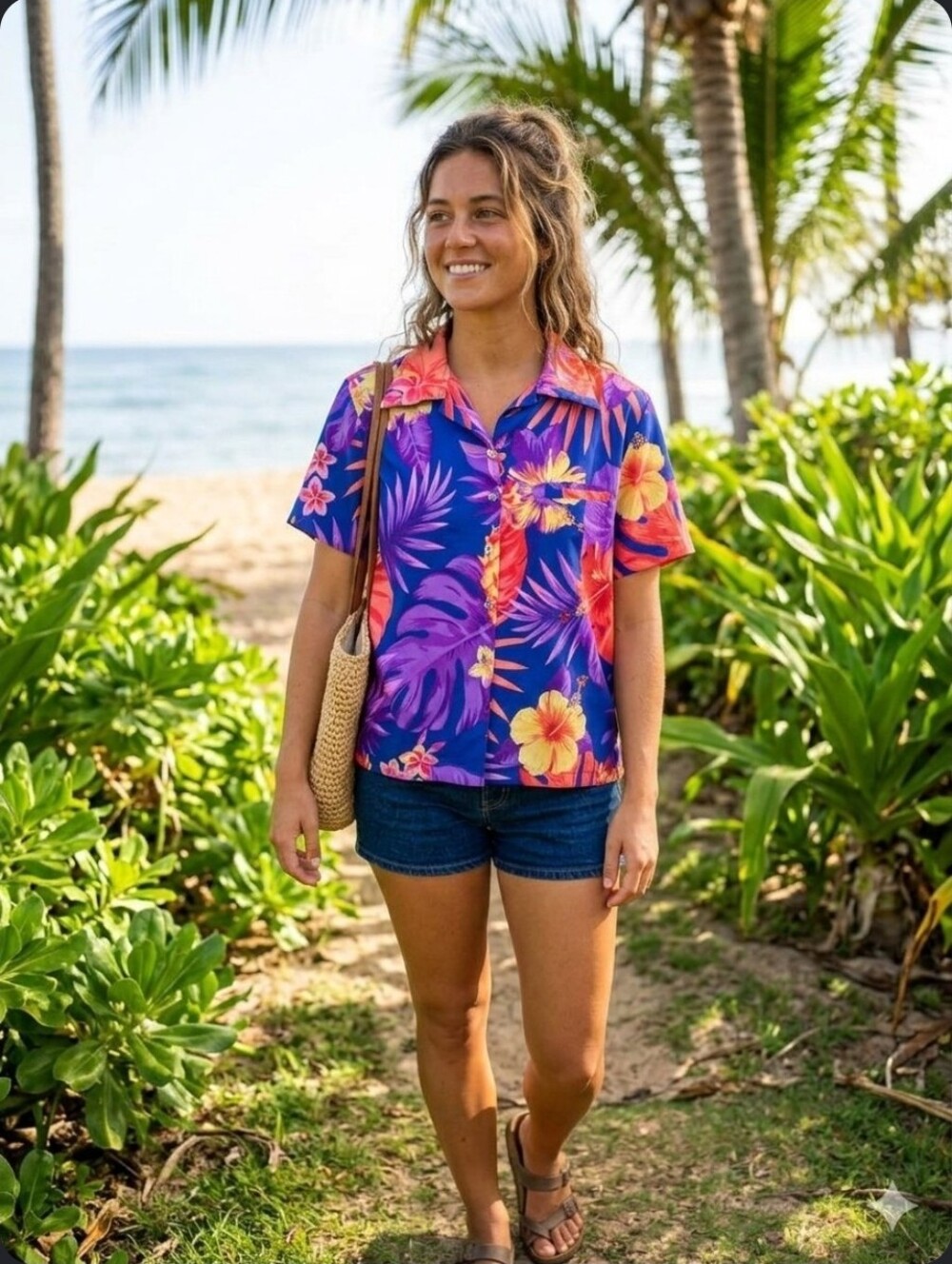 King Kameha Tropical Floral Button-Up Shirt - Purple Multi Size Small
